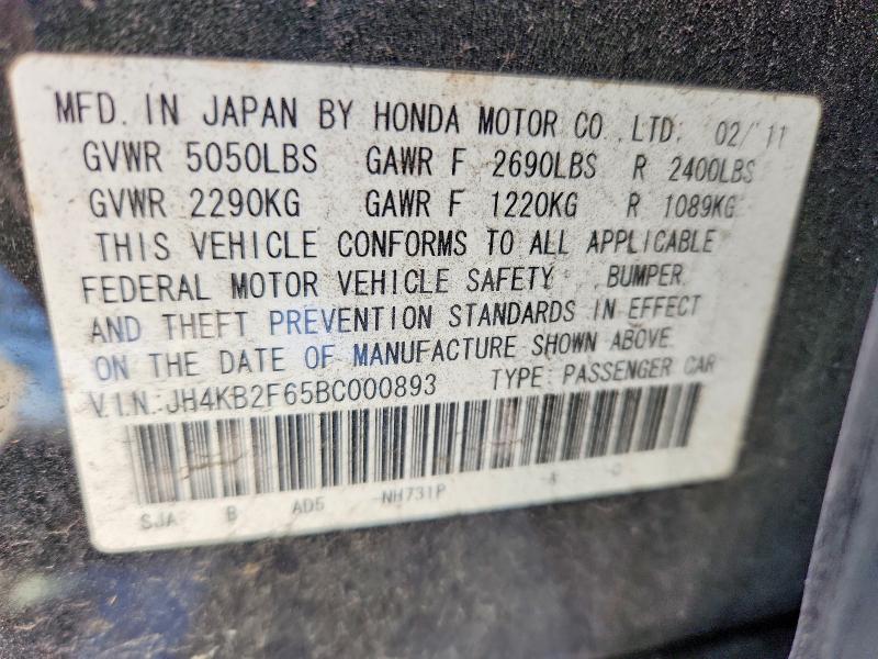 Aukcja sprzedaży 2011 Acura Rl, vin: JH4KB2F65BC000893, numer aukcji: 62877896