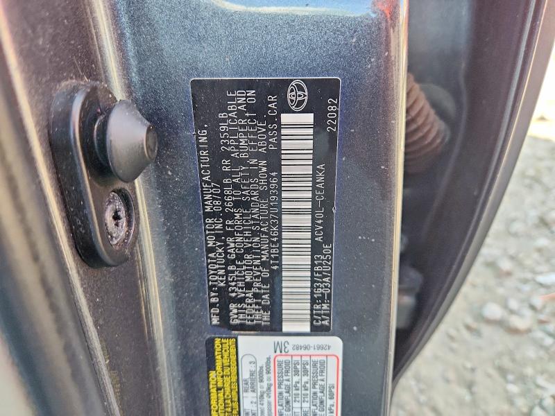 2007 Toyota Camry მანქანა იყიდება აუქციონზე, vin: 4T1BE46K37U193964, აუქციონის ნომერი: 60260246