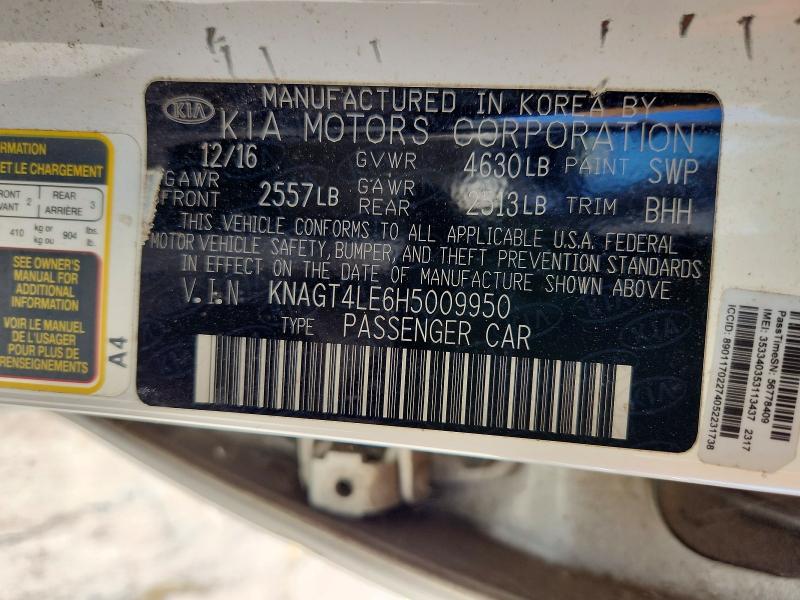 Продаж на аукціоні авто 2017 Kia Optima, vin: KNAGT4LE6H5009950, номер лоту: 62670196
