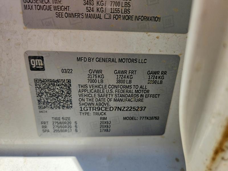 Продаж на аукціоні авто 2022 Gmc Sierra Limited, vin: 1GTR9CED7NZ225237, номер лоту: 63211136