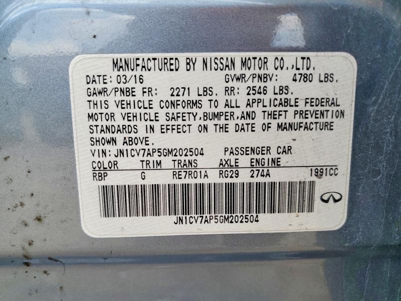 2016 Infiniti Q50 მანქანა იყიდება აუქციონზე, vin: JN1CV7AP5GM202504, აუქციონის ნომერი: 70284346