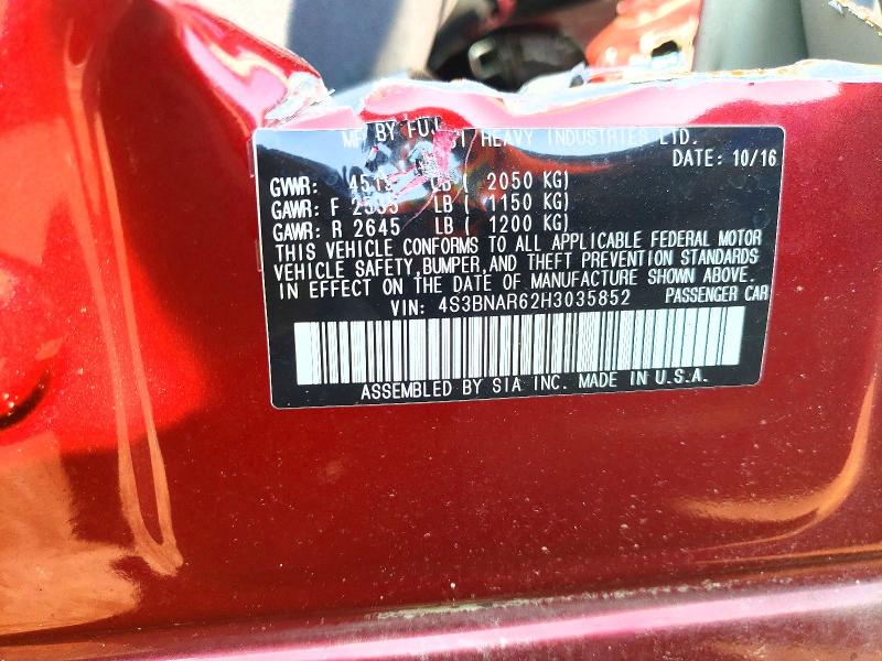62292846 :رقم المزاد ، 4S3BNAR62H3035852 vin ، 2017 Subaru Legacy مزاد بيع