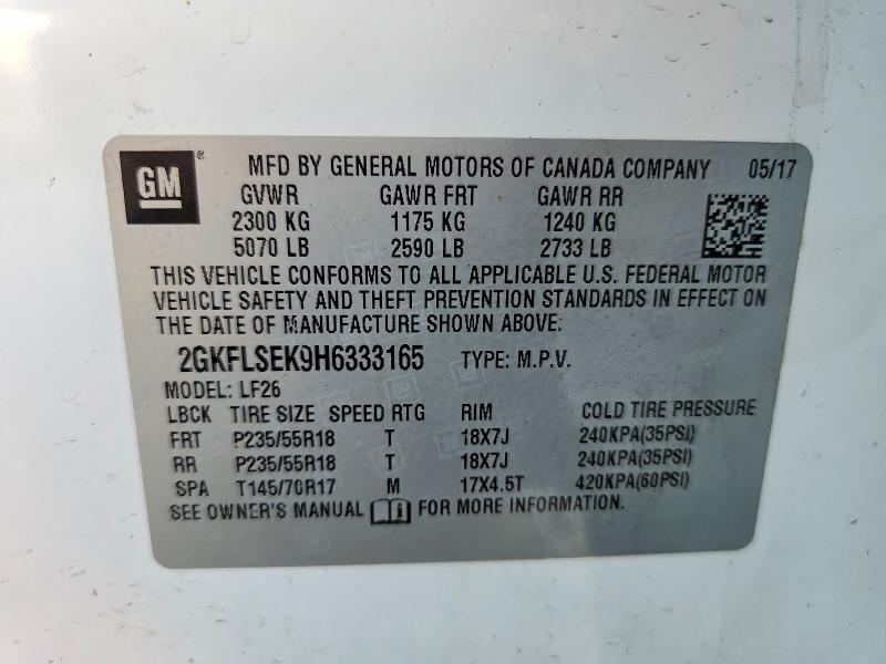 63346476 :رقم المزاد ، 2GKFLSEK9H6333165 vin ، 2017 Gmc Terrain مزاد بيع
