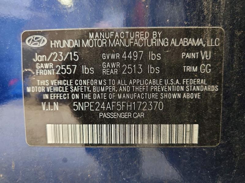 Aukcja sprzedaży 2015 Hyundai Sonata, vin: 5NPE24AF5FH172370, numer aukcji: 61000346