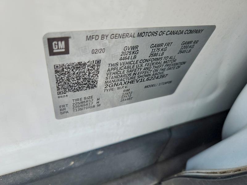 Aukcja sprzedaży 2020 Chevrolet Equinox, vin: 2GNAXHEV1L6224397, numer aukcji: 59353986