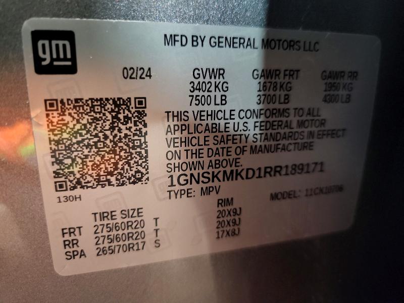 Aukcja sprzedaży 2024 Chevrolet Tahoe, vin: 1GNSKMKD1RR189171, numer aukcji: 62024756