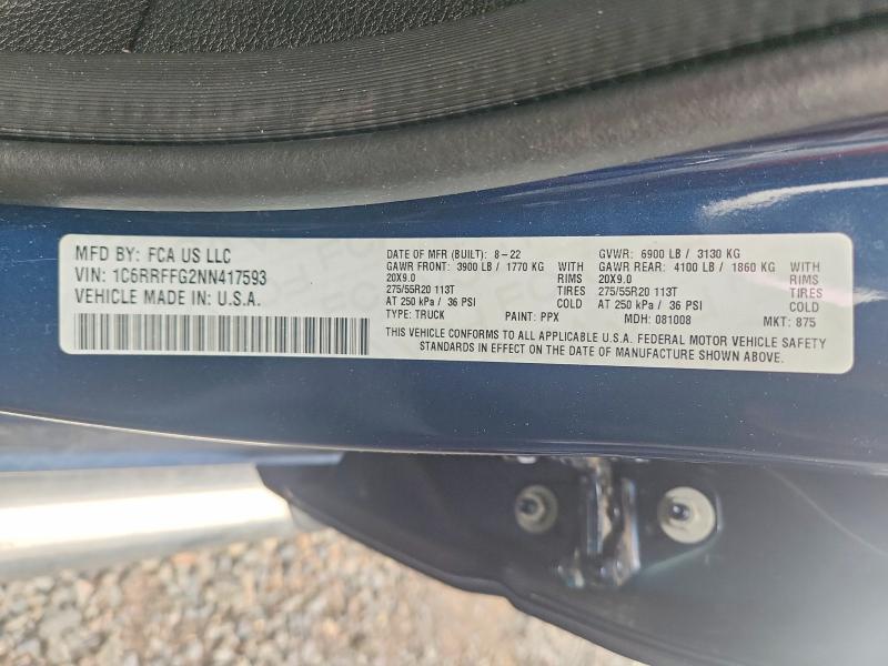 Продажа на аукционе авто 2022 Ram 1500, vin: 1C6RRFFG2NN417593, номер лота: 59591886