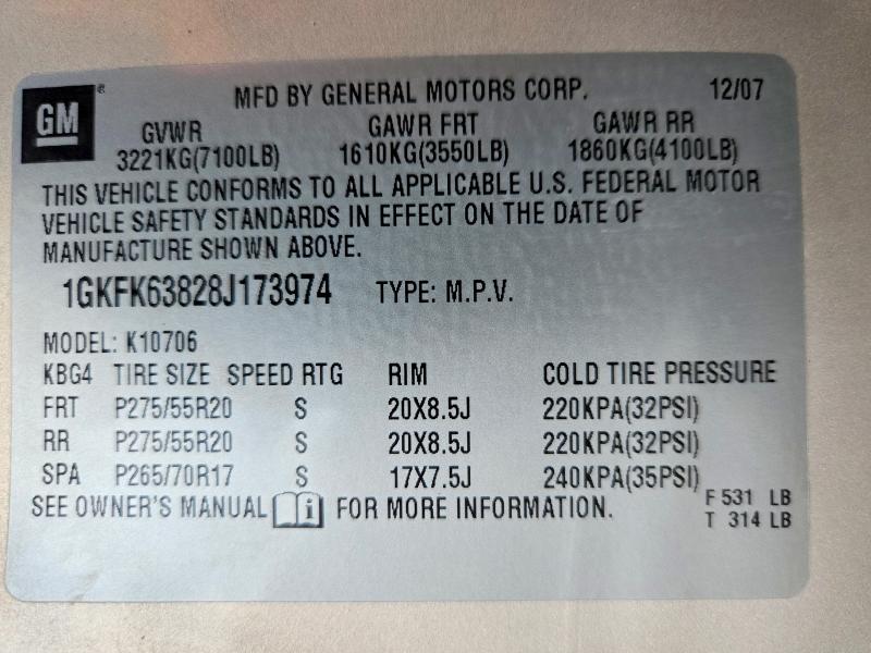 Продаж на аукціоні авто 2008 Gmc Yukon, vin: 1GKFK63828J173974, номер лоту: 61500836