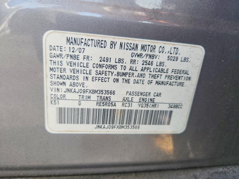 2008 Infiniti Ex35 მანქანა იყიდება აუქციონზე, vin: JNKAJ09FX8M353566, აუქციონის ნომერი: 62676516
