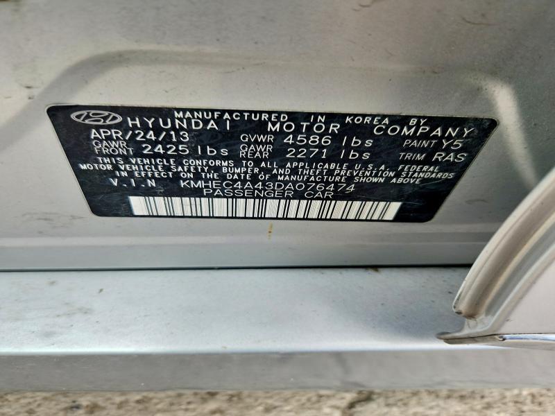 Aukcja sprzedaży 2013 Hyundai Sonata, vin: KMHEC4A43DA076474, numer aukcji: 60767916