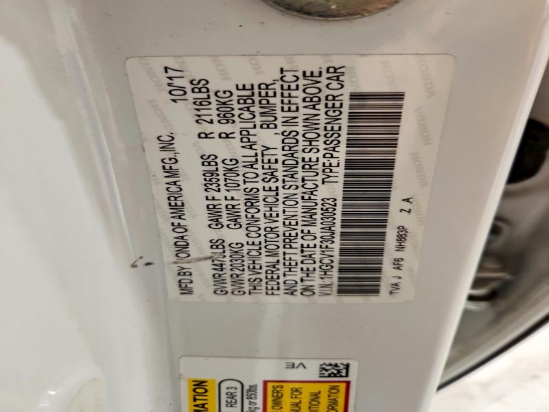 63364756 :رقم المزاد ، 1HGCV1F30JA030523 vin ، 2018 Honda Accord مزاد بيع