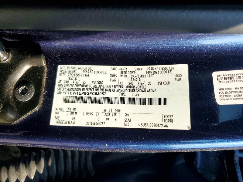 Aukcja sprzedaży 2016 Ford F150, vin: 1FTEW1EP8GFC63957, numer aukcji: 59601536