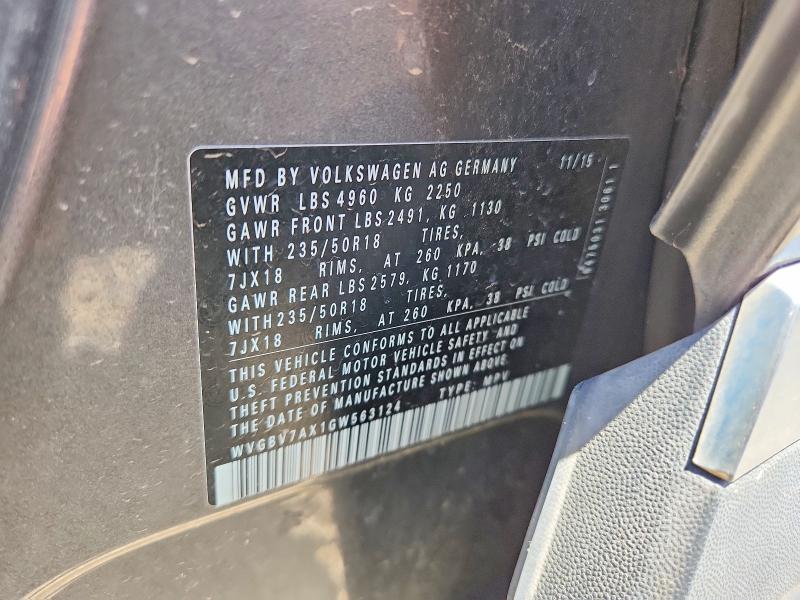 59857906 :رقم المزاد ، WVGBV7AX1GW563124 vin ، 2016 Volkswagen Tiguan مزاد بيع