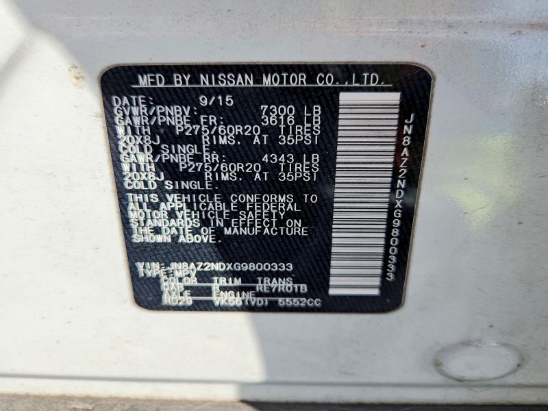 Продаж на аукціоні авто 2016 Infiniti Qx80, vin: JN8AZ2NDXG9800333, номер лоту: 61465816