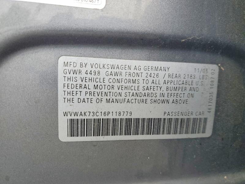 59154886 :رقم المزاد ، WVWAK73C16P118779 vin ، 2006 Volkswagen Passat مزاد بيع