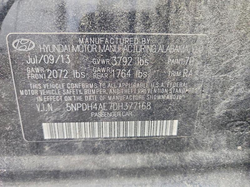 62467966 :رقم المزاد ، 5NPDH4AE7DH377168 vin ، 2013 Hyundai Elantra مزاد بيع