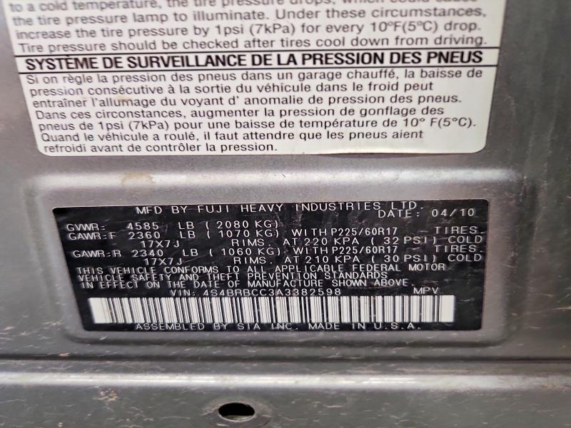 Aukcja sprzedaży 2010 Subaru Outback, vin: 4S4BRBCC3A3382598, numer aukcji: 61068486