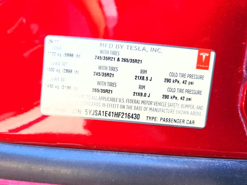 Продаж на аукціоні авто 2017 Tesla Model S, vin: 5YJSA1E41HF216430, номер лоту: 59300846
