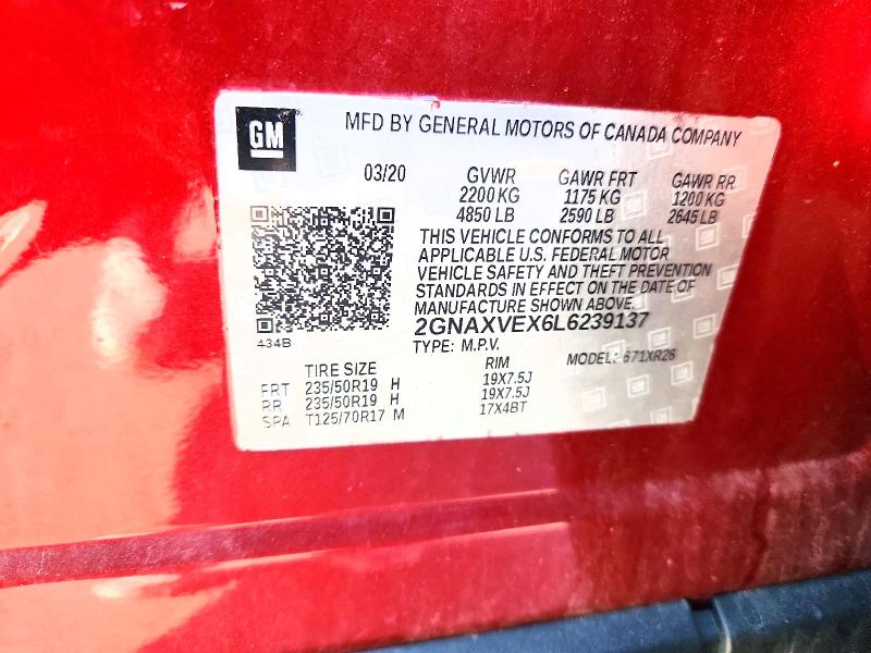 2020 Chevrolet Equinox მანქანა იყიდება აუქციონზე, vin: 2GNAXVEX6L6239137, აუქციონის ნომერი: 62476446