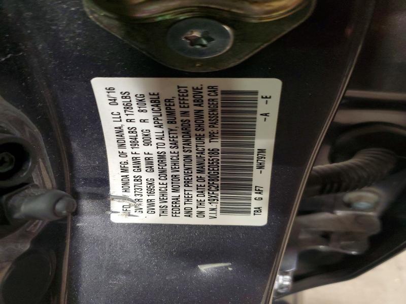 Продаж на аукціоні авто 2016 Honda Civic, vin: 19XFC2F80GE055186, номер лоту: 61019516