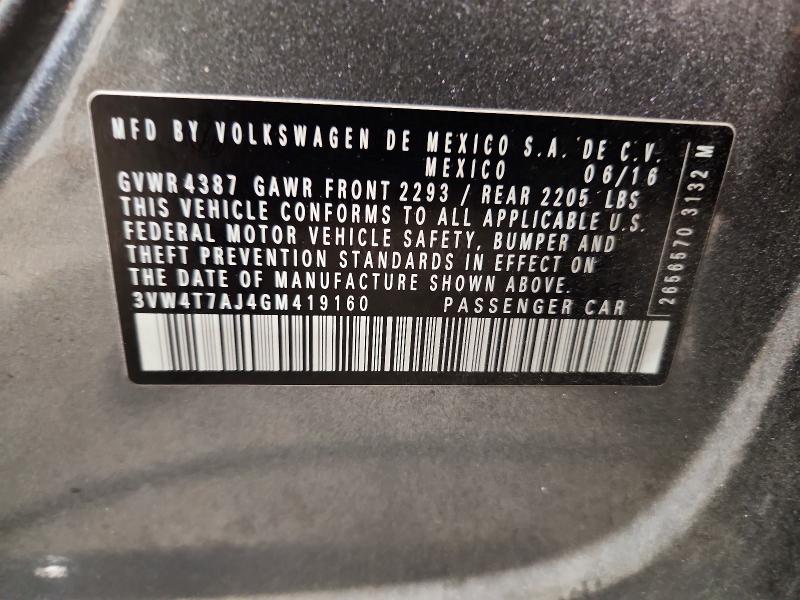 Продаж на аукціоні авто 2016 Volkswagen Jetta, vin: 3VW4T7AJ4GM419160, номер лоту: 62395376