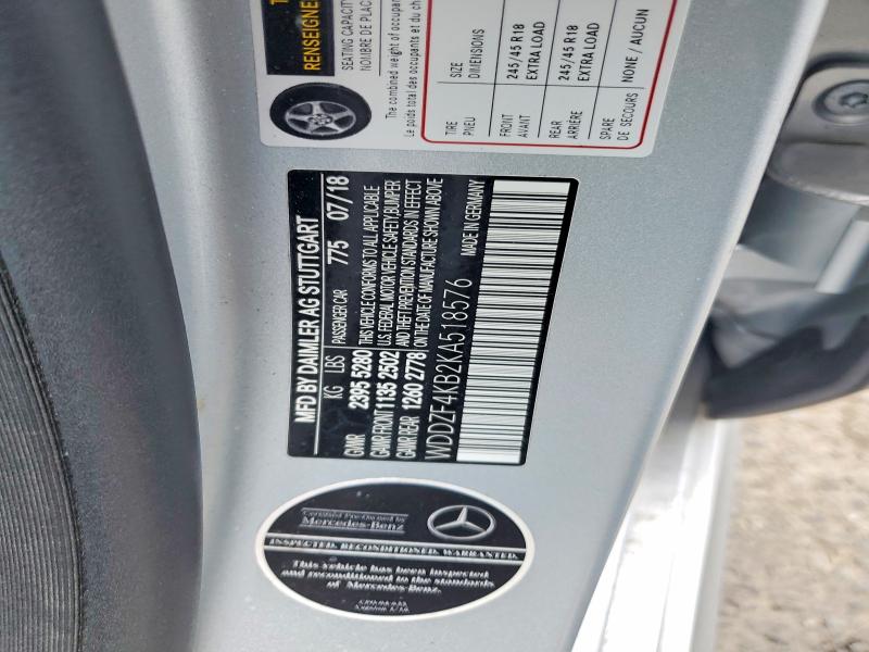 2019 Mercedes-benz E მანქანა იყიდება აუქციონზე, vin: WDDZF4KB2KA518576, აუქციონის ნომერი: 62204116