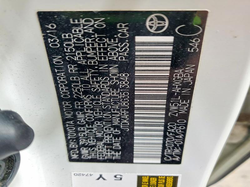 Auction sale of the 2016 Toyota Prius, vin: JTDKARFU8G3513848, lot number: 62934196