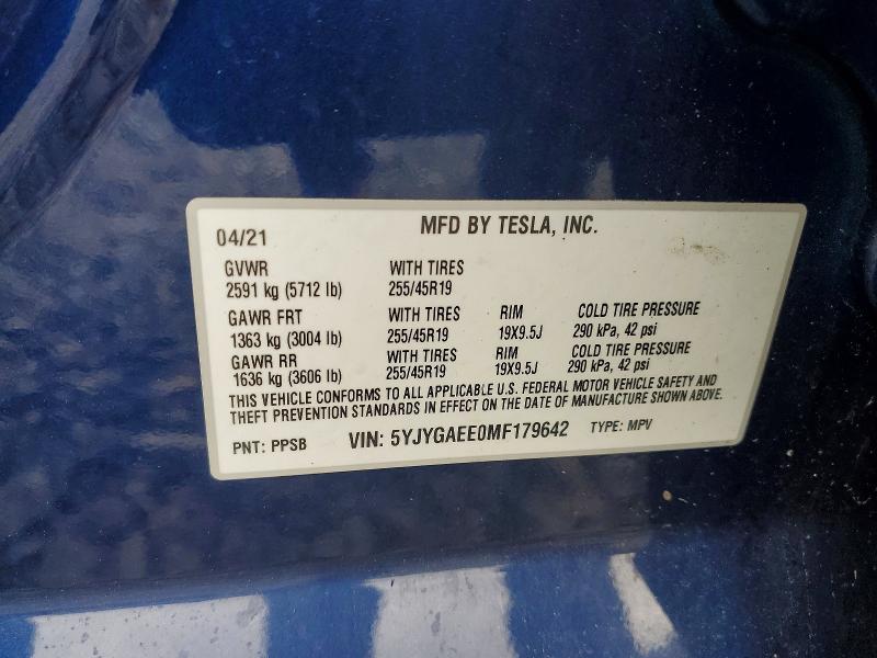 Продаж на аукціоні авто 2021 Tesla Model Y, vin: 5YJYGAEE0MF179642, номер лоту: 60740896