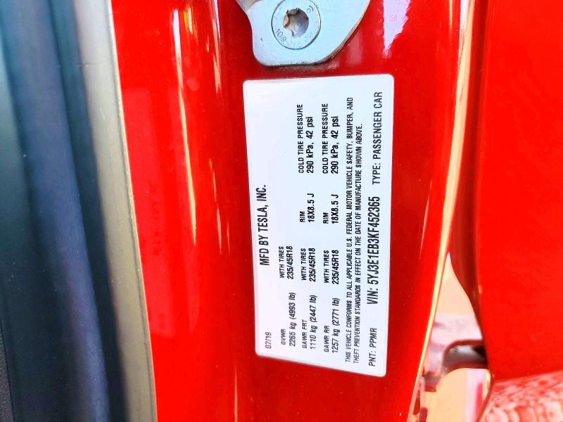 Aukcja sprzedaży 2019 Tesla Model 3, vin: 5YJ3E1EB3KF452365, numer aukcji: 62728146