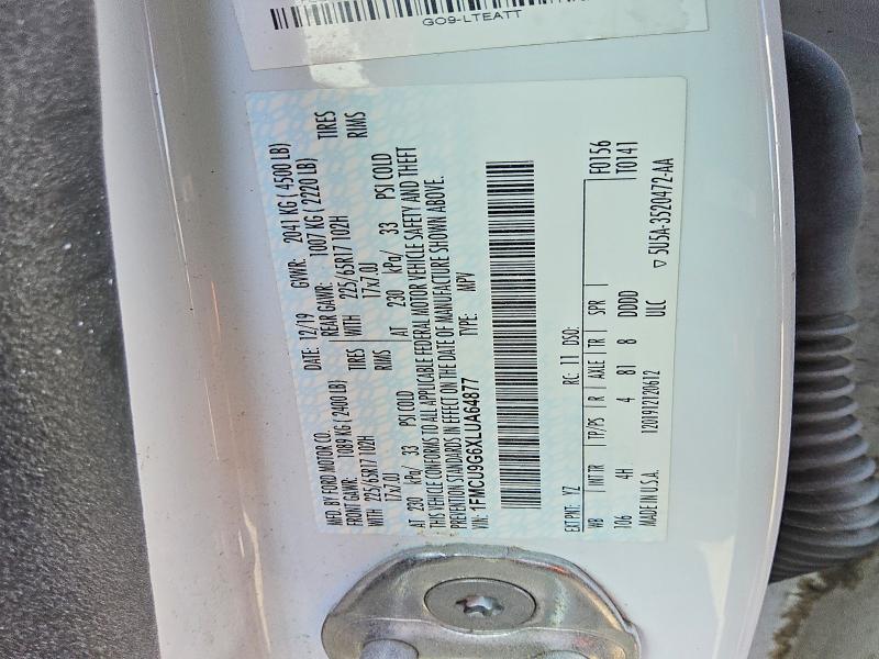 Aukcja sprzedaży 2020 Ford Escape, vin: 1FMCU9G6XLUA64877, numer aukcji: 58924176