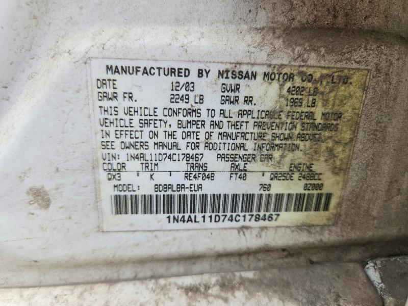 Aukcja sprzedaży 2004 Nissan Altima, vin: 1N4AL11D74C178467, numer aukcji: 60781016