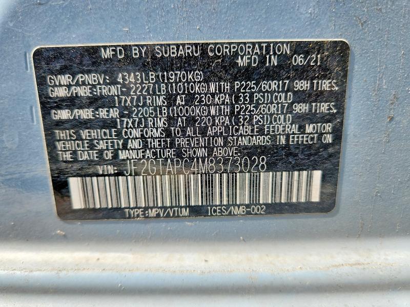 2021 Subaru Crosstrek მანქანა იყიდება აუქციონზე, vin: JF2GTAPC4M8373028, აუქციონის ნომერი: 62761456
