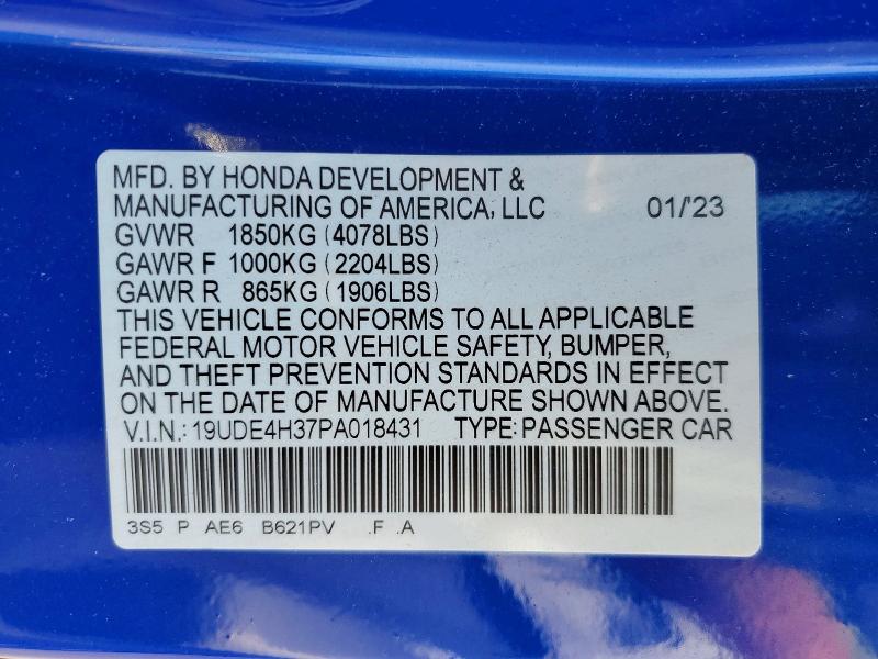 2023 Acura Integra მანქანა იყიდება აუქციონზე, vin: 19UDE4H37PA018431, აუქციონის ნომერი: 60868676