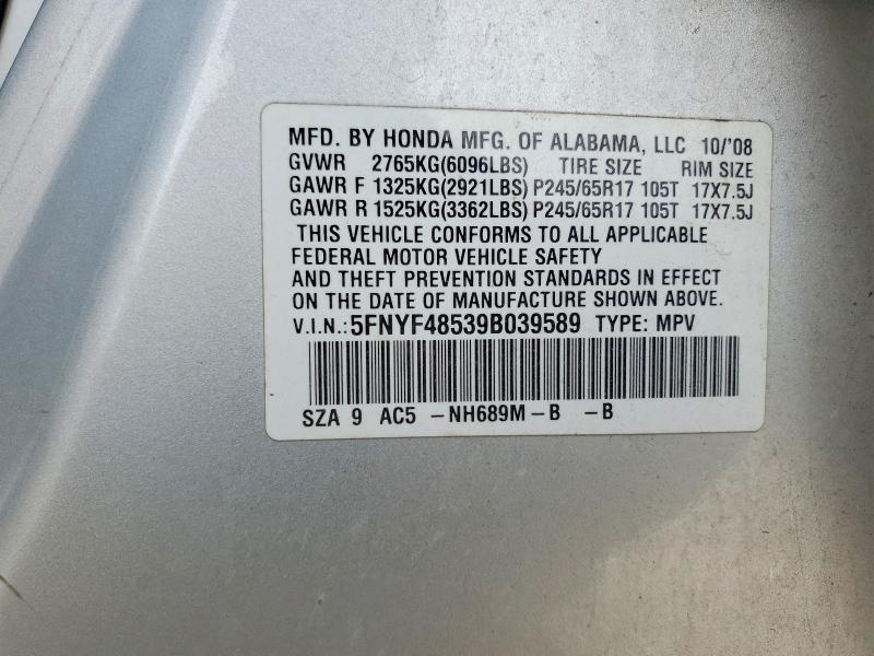 Aukcja sprzedaży 2009 Honda Pilot, vin: 5FNYF48539B039589, numer aukcji: 61755336
