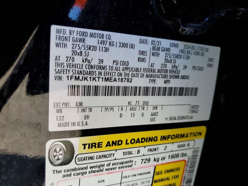 2021 Ford Expedition მანქანა იყიდება აუქციონზე, vin: 1FMJK1KT1MEA18782, აუქციონის ნომერი: 62793456