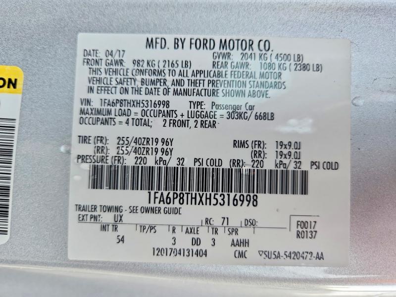 Продажа на аукционе авто 2017 Ford Mustang, vin: 1FA6P8THXH5316998, номер лота: 59719186