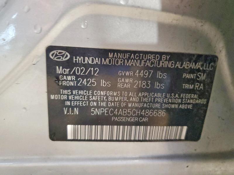 62975156 :رقم المزاد ، 5NPEC4AB5CH486686 vin ، 2012 Hyundai Sonata مزاد بيع