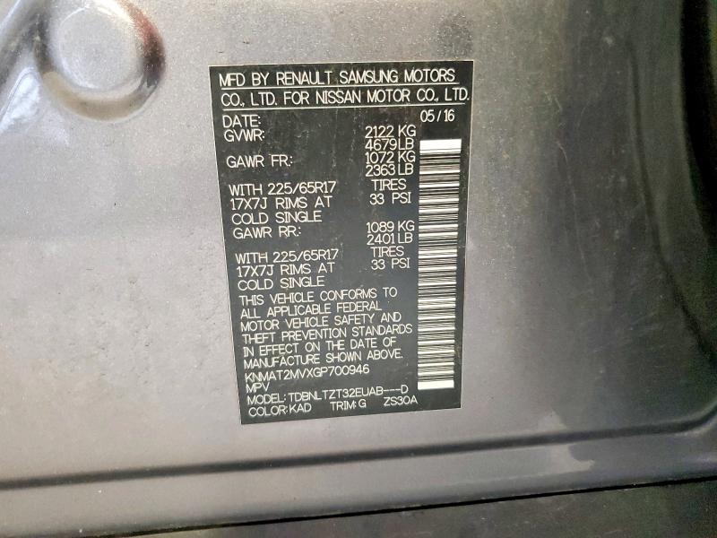 2016 Nissan Rogue მანქანა იყიდება აუქციონზე, vin: KNMAT2MVXGP700946, აუქციონის ნომერი: 62251066