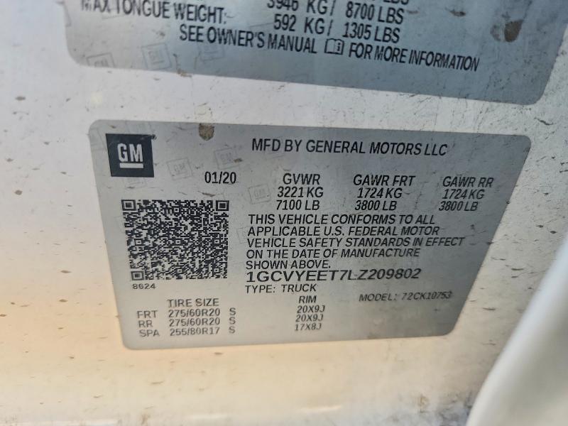 Aukcja sprzedaży 2020 Chevrolet Silverado, vin: 1GCVYEET7LZ209802, numer aukcji: 59854566