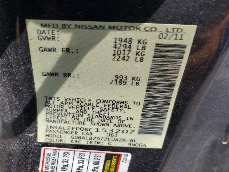 Aukcja sprzedaży 2011 Nissan Altima, vin: 1N4AL2EP0BC153207, numer aukcji: 63494856