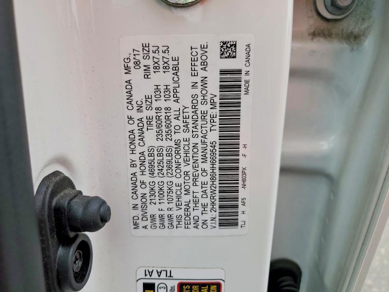 2017 Honda Cr-v მანქანა იყიდება აუქციონზე, vin: 2HKRW2H86HH669545, აუქციონის ნომერი: 61959226