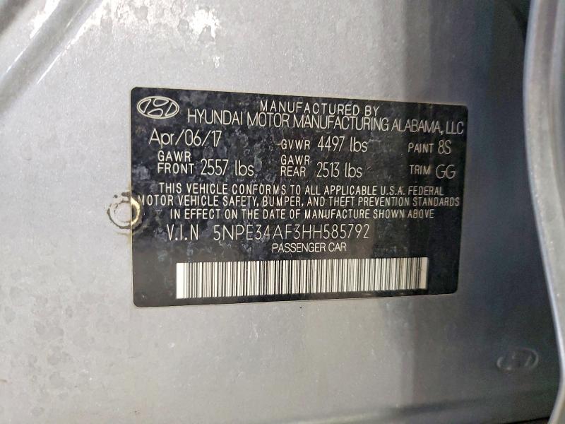 2017 Hyundai Sonata მანქანა იყიდება აუქციონზე, vin: 5NPE34AF3HH585792, აუქციონის ნომერი: 61571886