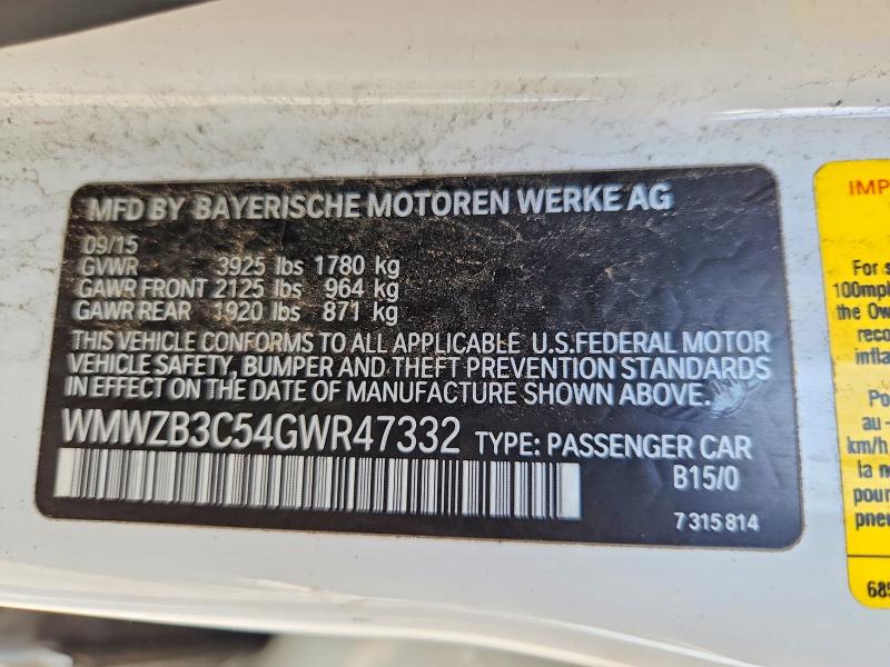 2016 Mini Cooper მანქანა იყიდება აუქციონზე, vin: WMWZB3C54GWR47332, აუქციონის ნომერი: 61882296