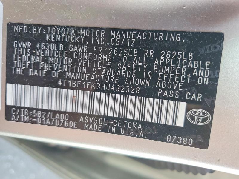 61908206 :رقم المزاد ، 4T1BF1FK3HU432328 vin ، 2017 Toyota Camry مزاد بيع