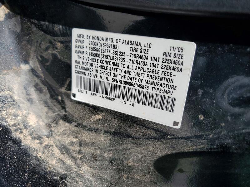 2006 Honda Odyssey მანქანა იყიდება აუქციონზე, vin: 5FNRL38806B045878, აუქციონის ნომერი: 62666256