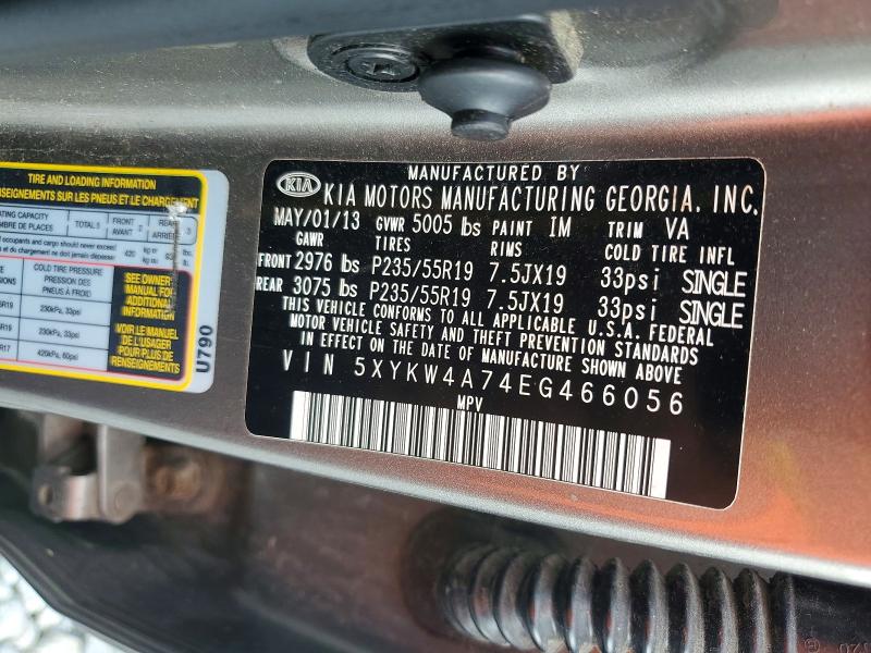 60073706 :رقم المزاد ، 5XYKW4A74EG466056 vin ، 2014 Kia Sorento مزاد بيع