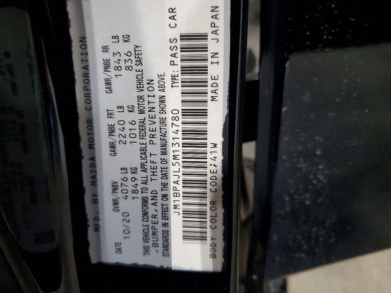 59604046 :رقم المزاد ، JM1BPAJL5M1314780 vin ، 2021 Mazda 3 مزاد بيع
