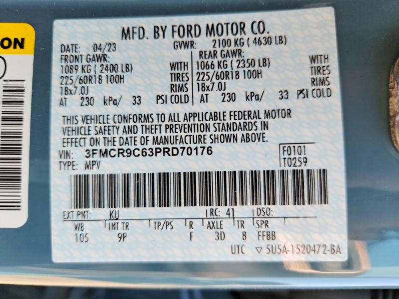 59135806 :رقم المزاد ، 3FMCR9C63PRD70176 vin ، 2023 Ford Bronco Sport مزاد بيع