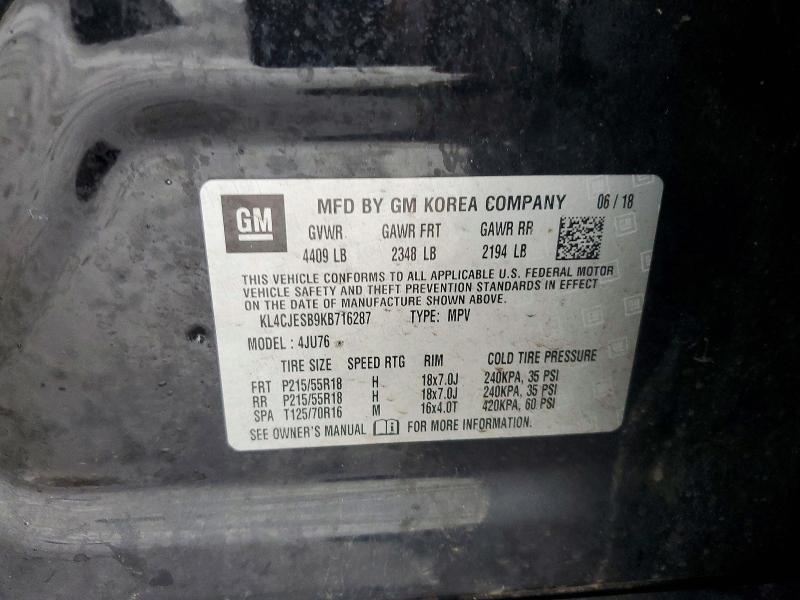 2019 Buick Encore მანქანა იყიდება აუქციონზე, vin: KL4CJESB9KB716287, აუქციონის ნომერი: 85964385