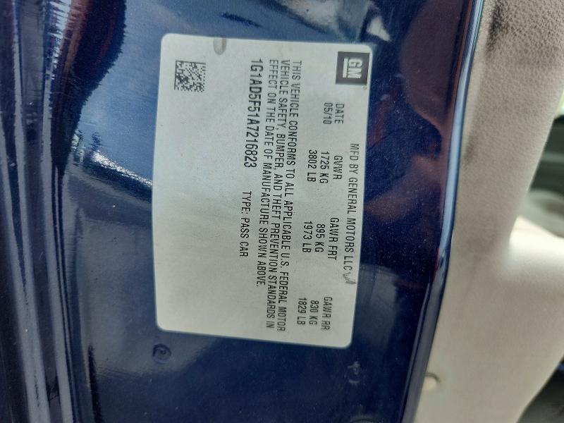 62650496 :رقم المزاد ، 1G1AD5F51A7216823 vin ، 2010 Chevrolet Cobalt مزاد بيع
